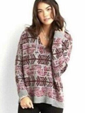 American Eagle Hooded Sweater Aztec Print 100% Cotton Boho Size Small